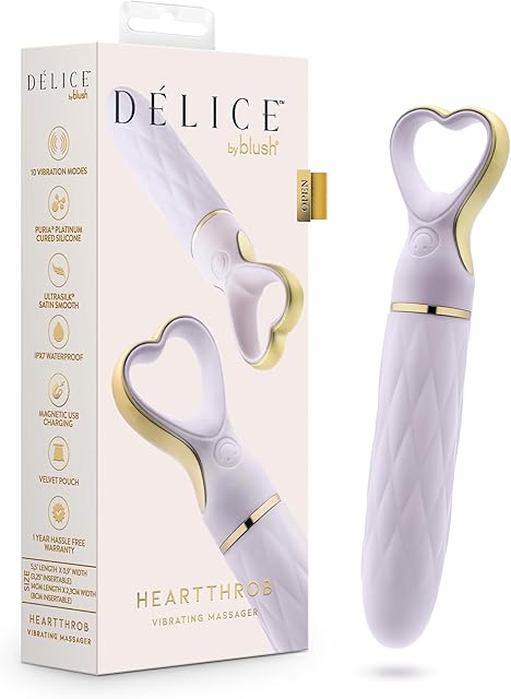 Blush Novelties - Blush Delice - Heartthrob Silicone Bullet Vibrator Heart-Shaped Handle 10 Vibration Modes with Tapered Tip for Clitoral Stimulation Splashproof & USB Rechargeable Toy Lavender Love