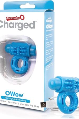 Charged OWow Vooom Mini Vibe  Blue Vibrating Cock Ring for Men  Reusable Penis Ring Vibrator, Couples Sex Toy, Enhances Pleasure & Erection  Waterproof Silicone  Screaming O