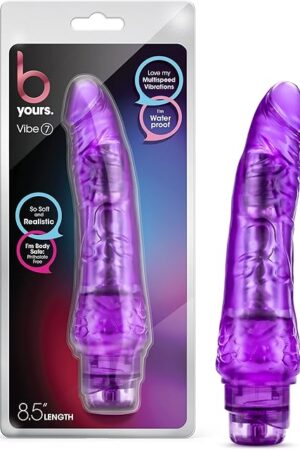 Blush Novelties B Yours Vibe #7 - Soft Realistic Multispeed Vibrating Dildo - 875 Inch Long, 175" Wide Flexishaft Body Conforms to Your Body - Waterproof Vibrator - Sex Toy for Women - Clear Purple
