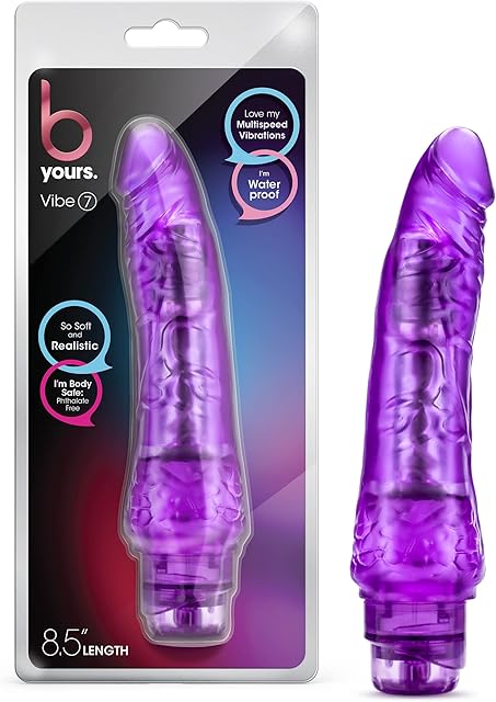 Blush Novelties B Yours Vibe #7 - Soft Realistic Multispeed Vibrating Dildo - 875 Inch Long, 175" Wide Flexishaft Body Conforms to Your Body - Waterproof Vibrator - Sex Toy for Women - Clear Purple