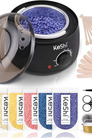 KeShi Waxing Kit, Painless Hair Removal Wax Warmer, Home Wax Kit with 5 Bags Hard Wax Beans for Full Body, Legs, Face, Eyebrows, Bikini (Women & Men)