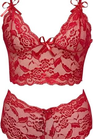 Cami Top and Shorts Lounge Set for Women Sexy Two Piece Lingerie Sets Lace Camisole Top Soft Pajamas Sets V Neck Crop