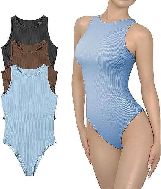Women's Scoop Neck Sleeveless Tank Top Bodysuits Sexy Backless Ribbed Body Suits Jumpsuit for Girls