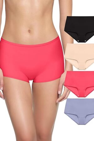 High Waisted Underwear for Women Full Coverage Boy Shorts Boxer Briefs 4 Pack
