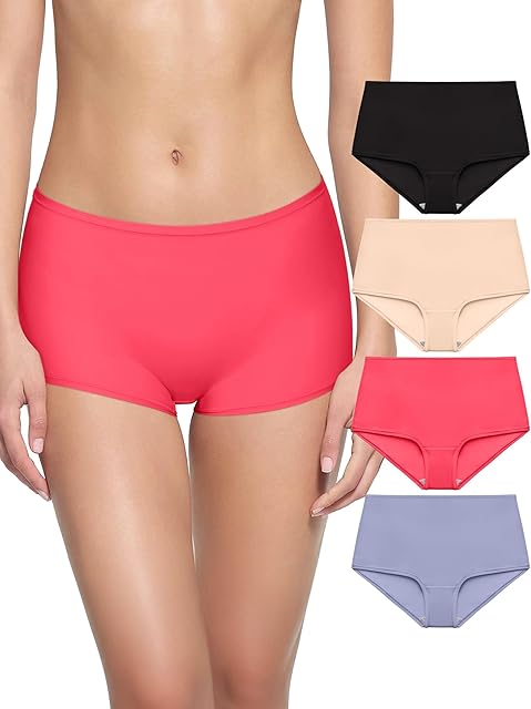 High Waisted Underwear for Women Full Coverage Boy Shorts Boxer Briefs 4 Pack