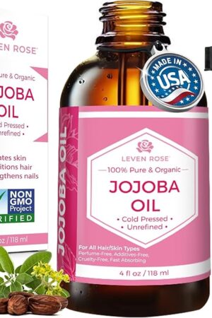 Leven Rose Jojoba Oil Organic, Pure Cold Pressed Natural Unrefined Moisturizer for Skin Hair and Nails 4 oz