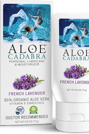 Aloe Cadabra Flavored Personal Lubricant and Vaginal Moisturizer, Organic Edible Aloe Lube for Men, Women and Couples, Non-Staining, pH Balanced, Toy Compatible (French Lavender, 2.5 Ounces, 1 Pack)