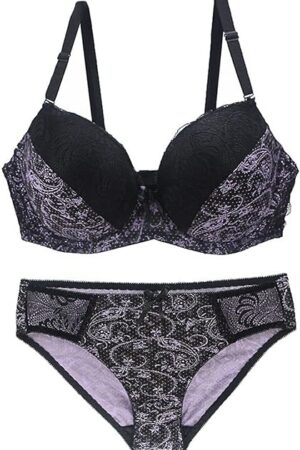 Women Sexy Bra and Panty Sets, Embroidered Two Piece Underwire Lingerie Set, Push Up Strappy Intimate Underwear