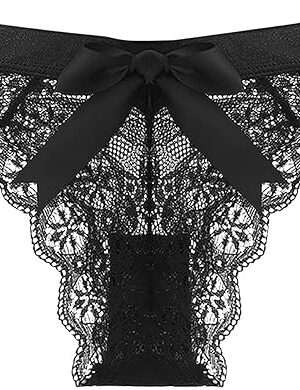 Womens Lace Bow Thongs T Back Low Waist Panties Sexy V-Shape Design Floral Lace Panties Undies for Women