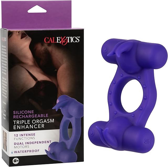 CalExotics Silicone Rechargeable Triple Orgasm Enhancer Cock Ring Vibrator for Men - SE-1843-50-3