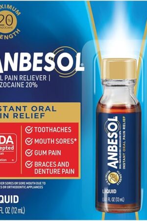 Anbesol Maximum Strength Liquid, Instant Oral Pain Relief For Toothaches, Mouth Sores*, Gum, Braces & Denture Pain, ADA Accepted, 041 oz
