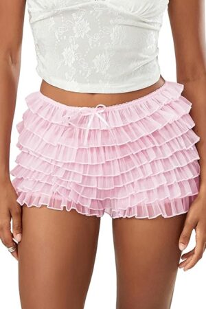 Womens Lace Trim Layered Ruffle Lolita Bloomers Coquette Sexy Boy Shorts Y2k Bubble Frilly Pumpkin Fairy Bottoms