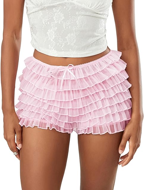 Womens Lace Trim Layered Ruffle Lolita Bloomers Coquette Sexy Boy Shorts Y2k Bubble Frilly Pumpkin Fairy Bottoms