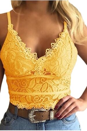 Lace Bralettes for Women with Support Crop Top Sexy Spaghetti Strap Tank Top Slim Basic Camisole Top Corset Lingerie