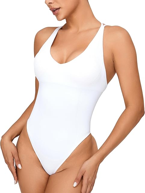 Bodysuits for Women, Ribbed Backless Shapewear Workout Ribbed Sexy Bodysuit Tummy Control