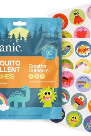 Cliganic Mosquito Repellent Stickers (90 Pack) - Positive Vibes Patches for Kids, Natural DEET-Free, Essential Oil Infused
