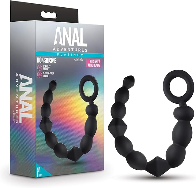 Blush Novelties Anal Adventures Platinum Silicone Butt Beads - 10 Balls Progress in Size - Easy Pull Loop for Safety and Comfort Long Term Wear - Perfect for Beginners - Easy Insertion - Sex Toy