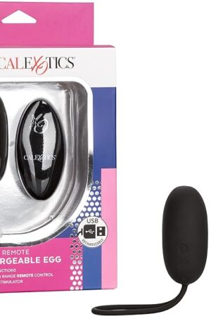 CalExotics Silicone Remote Rechargeable Egg Bullet Vibrator, Waterproof and Silicone 12-Function Stimulator with Easy Retrieval Cord Adult Couple Sex Toy Black SE-0077-30-3