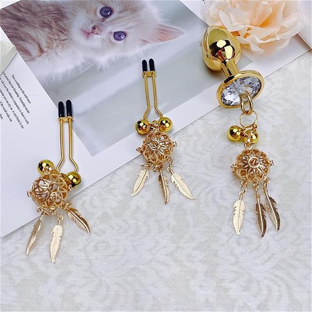 Hollow Bell Breast Clamp Anal Plug Set SM Feather Metal Back Court Butt Plug Female Flirting Luminous Bullet Anal Plug Sex Toy