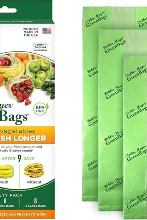 Debbie Meyer GreenBags 32-Pack (16M, 8L, 8XL) ? Keeps Fruits, Vegetables, and Cut Flowers, Fresh Longer, Reusable, BPA Free, Made in USA
