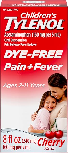 Children's Tylenol Liquid Pain Relief & Fever Medicine, Oral Suspension, Dye-Free, Acetaminophen, No Aspirin, No Ibuprofen, No High Fructose Corn Syrup; Cherry Flavor, 8 fl oz; Pack of 1