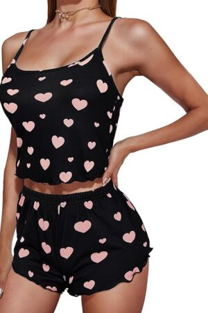 Cute Pajama Sets for Women- 2 Piece Strawberry Print Summer Cami Top and Shorts Pj Set Sexy Pajamas