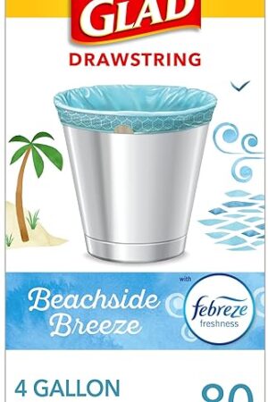 Glad Small Trash Bags 4 Gallon, Febreze Beachside Breeze Garbage Bags, Odor Resistant with Drawstring, 80 Count