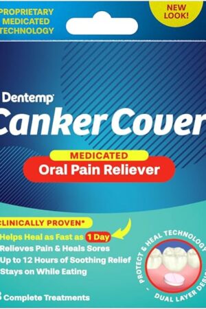 Dentemp Canker Cover - Canker Sore Medicine Pain Reliever (8 Count) - Canker Sore Treatment to Relieve Canker Pain, Mouth Sores & Mouth Irritation - Fast Acting Canker Sore Relief Tablets for Adults
