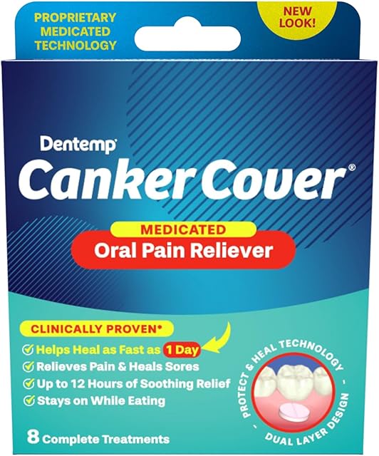 Dentemp Canker Cover - Canker Sore Medicine Pain Reliever (8 Count) - Canker Sore Treatment to Relieve Canker Pain, Mouth Sores & Mouth Irritation - Fast Acting Canker Sore Relief Tablets for Adults