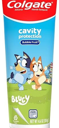Colgate Kids Toothpaste with Fluoride, Anticavity & Cavity Protection Toothpaste, for Ages 2+, Bluey, Mild Bubble Fruit Flavor, 4.6 Ounce