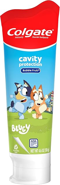 Colgate Kids Toothpaste with Fluoride, Anticavity & Cavity Protection Toothpaste, for Ages 2+, Bluey, Mild Bubble Fruit Flavor, 4.6 Ounce