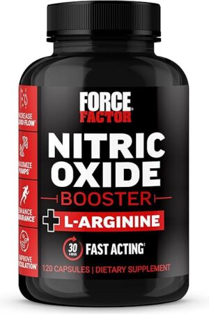 FORCE FACTOR Nitric Oxide Booster, Fast-Acting Formula with L-Arginine, Boosts Nitric Oxide Levels, Maximize Muscle Pumps, Enhance Endurance, Improve Circulation, 120 Capsules