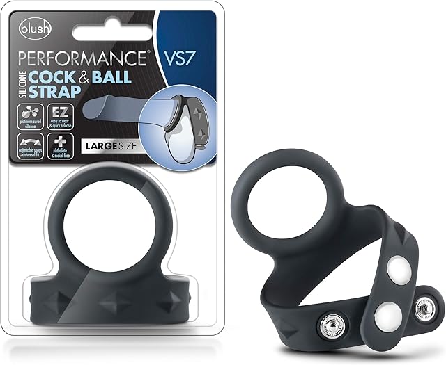 Blush Novelties Performance VS7 Silicone C Ring & Ball Strap - Puria Platinum Cured Silicone - Stainless Steel 3 Position Nickel Free Snaps - Harder Erections. Last Longer - Penis Enhancing Sex Toy