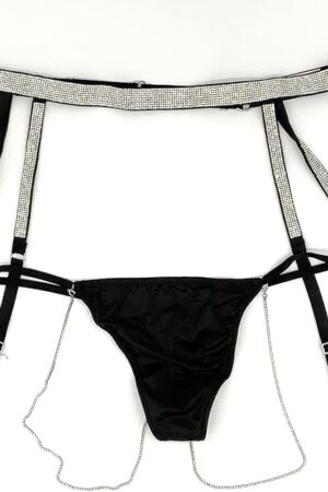 Bombshell Shine Strap Thong Panty and Garter Belt Bundle