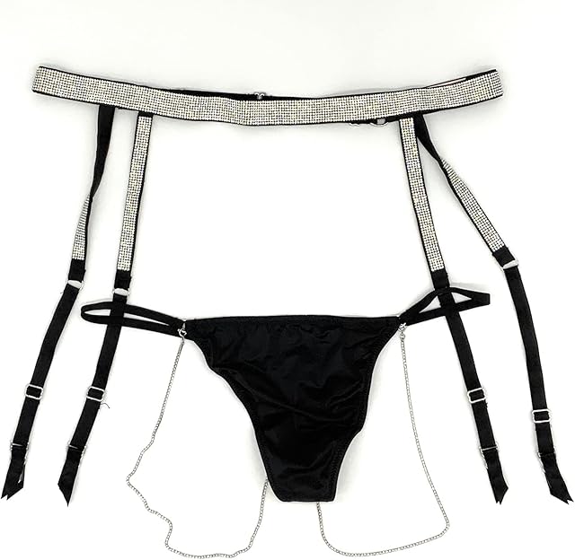 Bombshell Shine Strap Thong Panty and Garter Belt Bundle