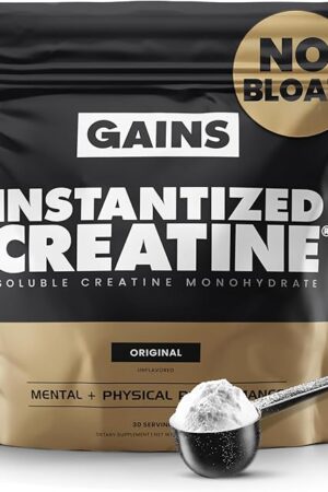 Gains in Bulk Instantized Creatine Monohydrate for Women and Men, Soluble Creatine Powder, Supports Muscle Building, Strength and Performance, Bodybuilding Supplements, Unflavored, 30 Servings