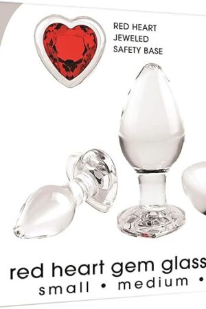 Adam & Eve Red Heart Gem Glass Plug Set, 3 Piece Anal Training Kit with Small Medium and Large Plugs, Tapered Tip for Easy Entry, Non Porous Glass for Temperature Play, Waterproof, Safe with Any Lubes