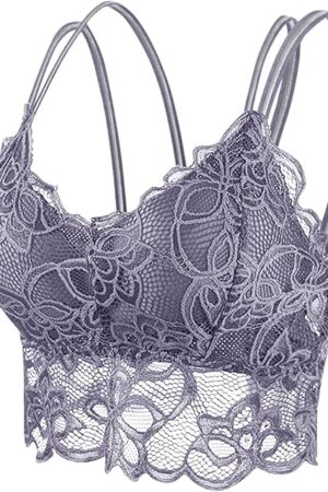 Lace Bralettes for Women Longline Vest Floral Lace Wireless Bra Non Padded V Neck Spaghetti Strap Crop Cami Top
