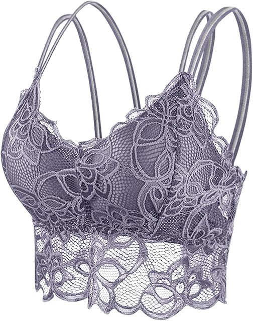 Lace Bralettes for Women Longline Vest Floral Lace Wireless Bra Non Padded V Neck Spaghetti Strap Crop Cami Top