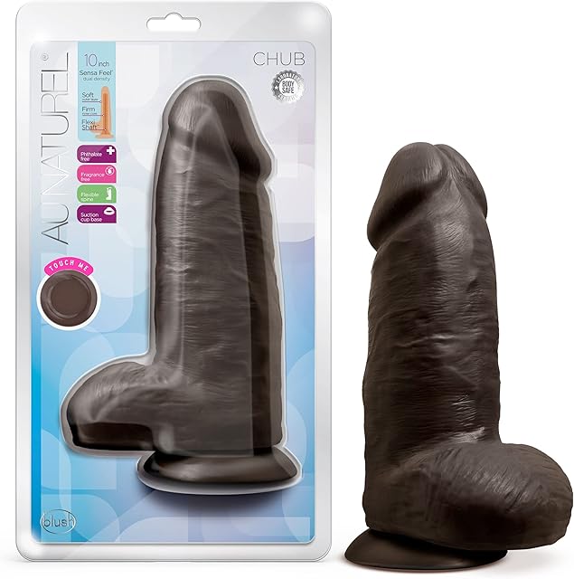 Blush Novelties Au Naturel Chub - Realistic 10 Inch Sensa Feel Dual Density Dildo - 3Thick FlexiShaft - Strap On Compatible Suction Cup for Hands Free Play - Anal, Vaginal Sex Toy for Men Women