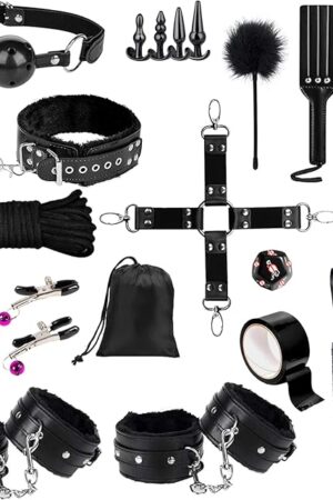 BDSM Bondage Restraints Kit, 23PCS Upgrade Leather Sex Toys Sets, Sex Accessories for Adults Couples with Storage Bag, Body-Safe Sexual Pleasure Tools for Women and Men