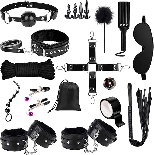 BDSM Bondage Restraints Kit, 23PCS Upgrade Leather Sex Toys Sets, Sex Accessories for Adults Couples with Storage Bag, Body-Safe Sexual Pleasure Tools for Women and Men