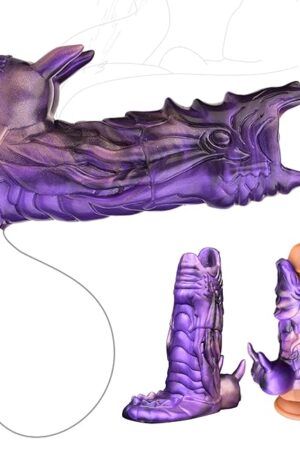 Dragon Penis Sleeve Cock Sleeve for Male, Reusable Penis Extender, Soft Silicone Animal Penis Sleeve Enlargement Dildo Grith Extender with Penis Ring, Ejaculation Delay for Men Couples (Purple)