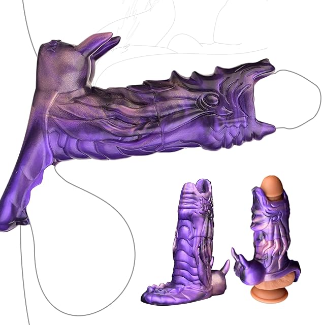 Dragon Penis Sleeve Cock Sleeve for Male, Reusable Penis Extender, Soft Silicone Animal Penis Sleeve Enlargement Dildo Grith Extender with Penis Ring, Ejaculation Delay for Men Couples (Purple)