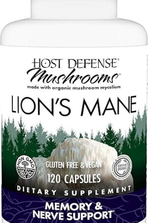 Host Defense Mushrooms Lion's Mane - Supplement Capsules for Brain Health Support - Mushroom Support for Focus & Memory Function - Immune & Nervous System Supplement - 120 Capsules (60 Servings)*