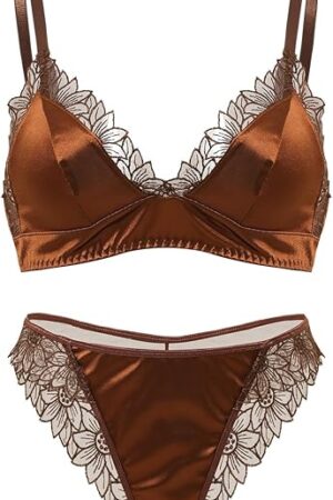 Women's Sexy Lengerie Lace Bra and Panty Sets Satin Bra Panty 2 Piece Lengerie Sets