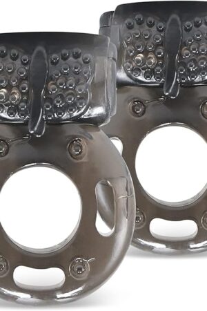 Cock Ring Set - 2X Vibrating Cock Ring for Everyone with Clit Stimulator, for Increased Stamina & Enhanced Erections - Sex Toys for Couples, Improved Female Pleasure Black