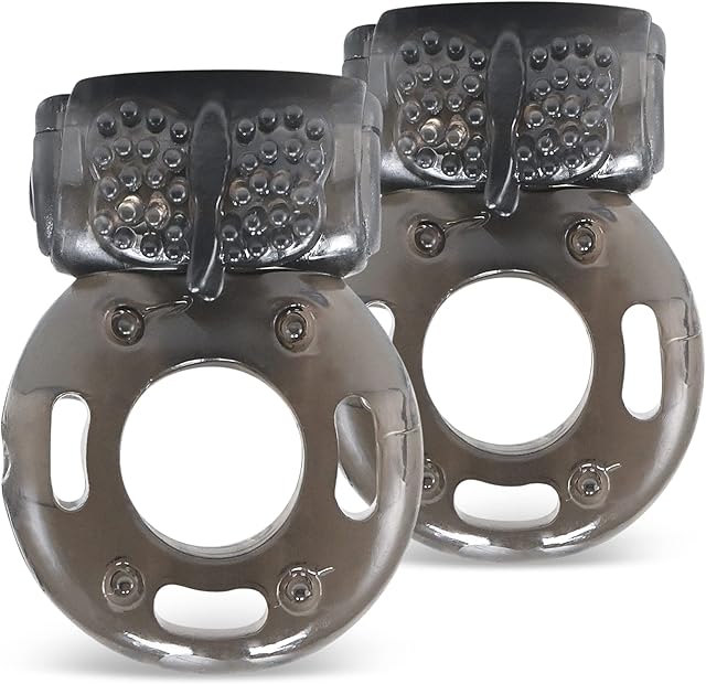 Cock Ring Set - 2X Vibrating Cock Ring for Everyone with Clit Stimulator, for Increased Stamina & Enhanced Erections - Sex Toys for Couples, Improved Female Pleasure Black