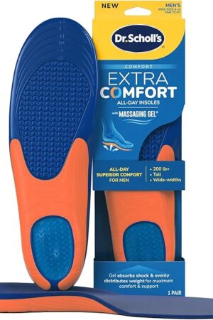Dr Scholl?s Extra Comfort Support Insoles Men, Size 8-14, 1 Pair: All-Day Comfort Shoe Inserts with Massaging Gel for Big & Tall Men, 200lbs+, Wide Feet - Arch Support Inserts for Men, Trim to Fit