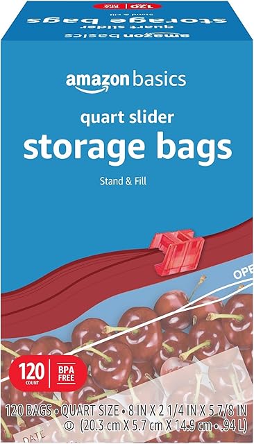 Amazon Basics Slider Quart Food Storage Bags, BPA Free, 120 Count (Previously Solimo)